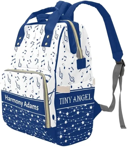 Vista 4 de Mochila para pañales personalizada, regalo con nombre, notas musicales, estrellas, azul oscuro, bolsa de viaje versátil: gran capacidad y múltiples
