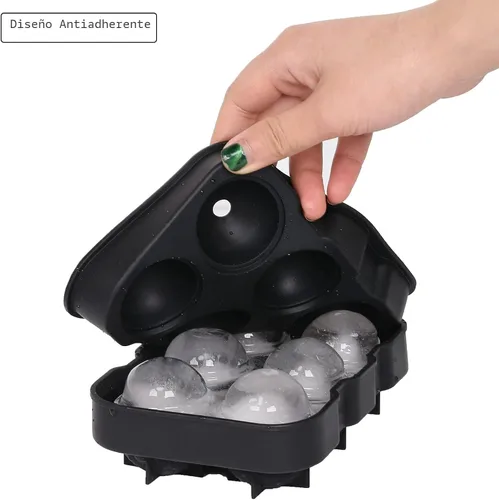 Vista 5 de Ticent Bandejas de cubitos de hielo (juego de 2), molde de silicona para bolas de hielo con forma de esfera para whisky con tapas y moldes cuadrados