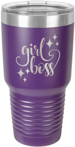Vista 19 de GIRL BOSS - Vaso grabado con láser de acero con recubrimiento de polvo para viaje, sin BPA, para mantener tu bebida fría o caliente, idea de regalo