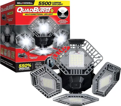 Vista 9 de Bell+Howell QUADBURST - Bombillas LED de techo de 80 W, 5500 lúmenes, 4 paneles deformables de aluminio para interiores, dormitorios, luces