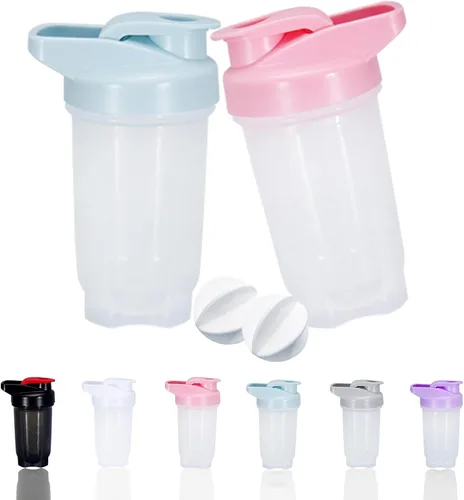 Vista 9 de Shaker Bottle Protein Shakes Cup y botella agitadora de 10 onzas/10.1 fl oz con bolas batidoras, juego de botellas de proteínas, plástico sin BPA