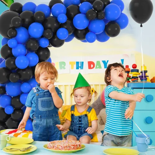 Vista 5 de Kit de arco de guirnalda de globos negros y azules, 122 globos azul real y negro para niños y hombres, cumpleaños, boda, videojuegos, aniversario
