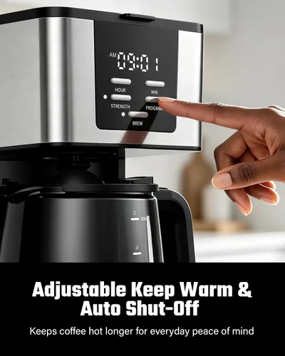 Vista 4 de SHARDOR Cafetera programable de 12 tazas, regular y audaz, pantalla LED