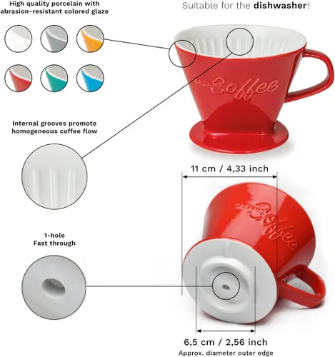 Vista 5 de Creano XXL gotero de café de porcelana azul - cafetera de cono de cerámica - cafetera de café vertida - tamaño del filtro 4 - calidad enorme
