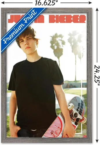 Vista 3 de Trends International Justin Bieber - Póster de pared de monopatín, 14.725 x 22.375 pulgadas, versión enmarcada de madera de granero