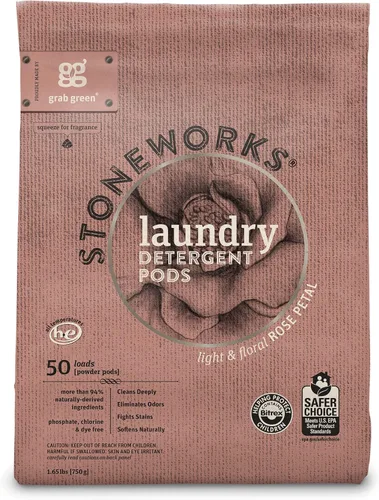 Vista 3 de Grab Green Stoneworks - Paquete de cápsulas de detergente para ropa y hojas para secadora (pétalo de rosa) 80 unidades Rose Petal Scent; Plant &
