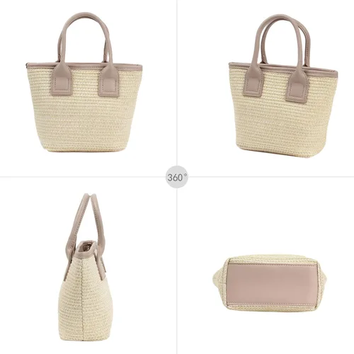 Vista 2 de Goclothod Bolsos de moda Bolso de paja tejido para mujer, bolso de mano de playa de verano