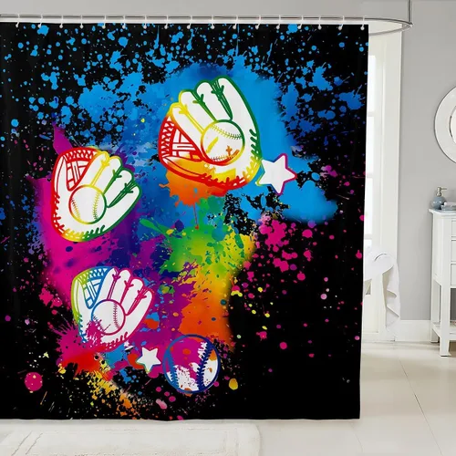 Vista 9 de Cortinas de ducha para niños, juegos de pelota de deportes, zapatos de baloncesto y fútbol, cortinas de baño simples y elegantes para niñas, niños