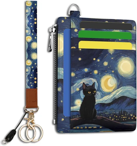 Vista 40 de Hancynir Cartera delgada para mujer con soporte para tarjetas de crédito RFID, pequeña mini funda para tarjetas con bolsillo frontal de PU, cartera