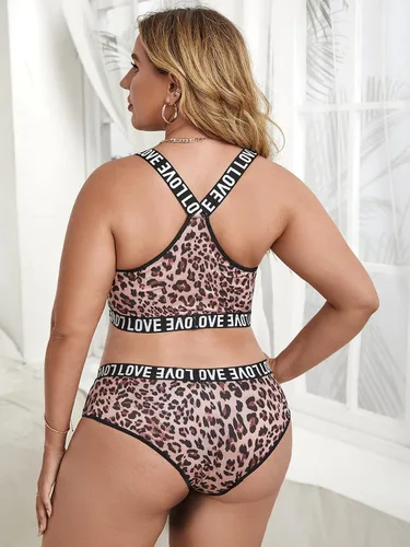 Vista 2 de Romwe Conjunto de lencería de leopardo de 2 piezas para mujer