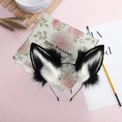 Vista 4 de Anbiliwobo Diadema de orejas de gato de zorro lobo para Halloween Cosplay
