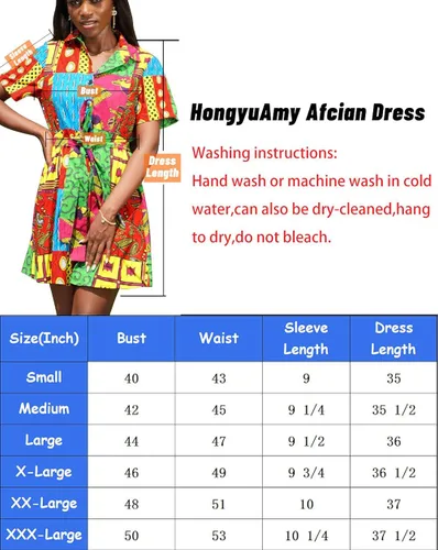 Vista 7 de HongyuAmy Vestido africano Batik con botones y estampado de Ankara de manga corta con bolsillos