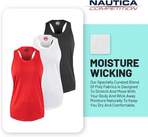 Vista 5 de Nautica Paquete de 3 camisetas sin mangas de entrenamiento para mujer, atléticas activas, gimnasio, entrenamiento, correr, ejercicio, yoga, tela