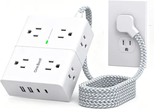 Vista 16 de One Beat Regleta protectora de sobretensiones, cable de extensión plano ultrafino de 6 pies con 8 tomas, 4 puertos USB (2 USB C), regleta