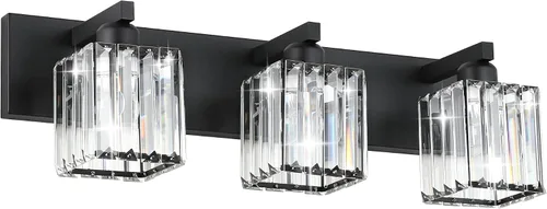 Vista 23 de Aipsun Accesorios de iluminación de tocador de baño, luces de tocador de cristal para baño, 2 luces, accesorios de iluminación de pared de acero