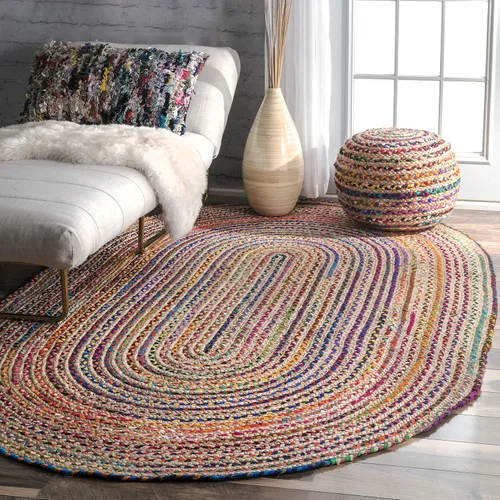 Vista 11 de nuLOOM Tammara - Alfombra bohemia trenzada a mano, algodón, hecha a mano, ecológica, colorida, roja, azul, rosa, amarillo Nuloom Tammara Ombre 2
