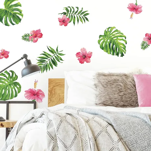 Vista 2 de RoomMates Vinilo decorativo para pared, diseño de flor de hibisco tropical, vinilo, fabricado en Estados Unidos
