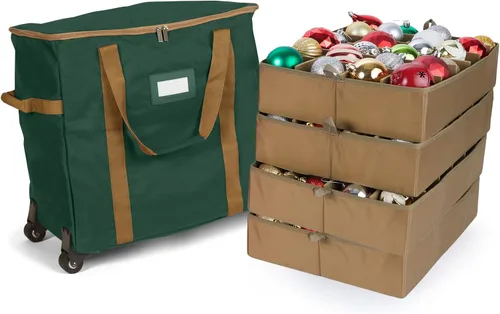 Vista 102 de Covermates Keepsakes Bolsa de almacenamiento ajustable para adornos, con asas de transporte, protección acolchada, ruedas dobles, almacenamiento