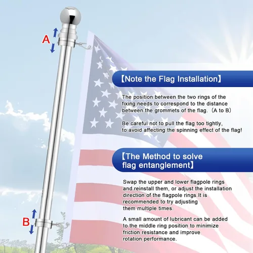 Vista 6 de Anillos giratorios de asta de bandera de 1 pulgada, clips giratorios de aleación de aluminio anti-envoltura de 360°, anillos giratorios de montaje