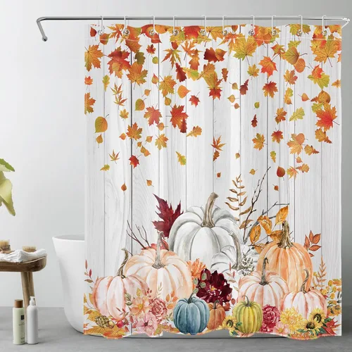 Vista 31 de LB Cortina de ducha espeluznante de Halloween, lindo fantasma en flores, árbol negro, luna llena, cortinas de ducha para baño, tela de poliéster