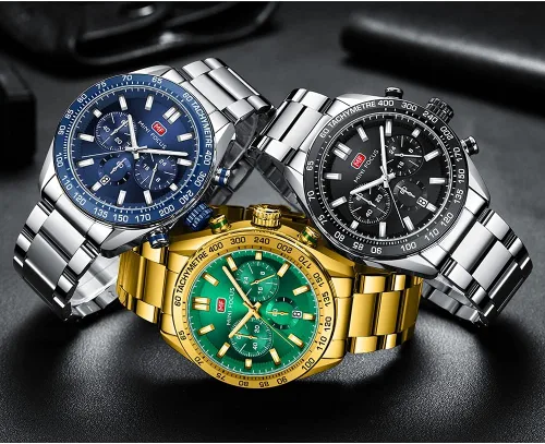 Vista 9 de Mens Watches Chronograph Analog Quartz Business Dress Stainless Steel Casual Blue Wrist Watch Date Waterproof Reloj De Hombre Luminous Multifunction