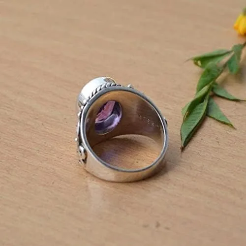 Vista 3 de Anillo de plata de ley 925 maciza de amatista natural joyería hecha a mano joyería bohemia de febrero Piedra preciosa amatista
