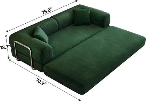 Vista 5 de Sofá cama modular, sofá cama convertible con respaldo de almohada y apoyabrazos de apoyabrazos, sofá de nube deshuesada para sala de estar y Verde