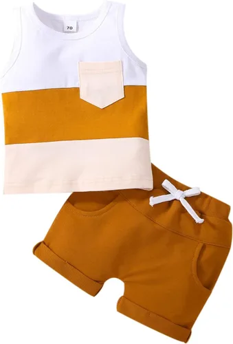 Vista 36 de Conjunto de ropa casual de manga corta con botones y pantalones cortos de lino para bebés y niños pequeños