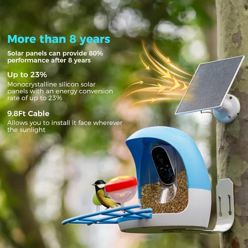 Vista 4 de Vicohome Paneles solares de 5V para cámaras de seguridad para comederos de pájaros con tasa de conversión de energía del 23%, cable de 9.8 pies