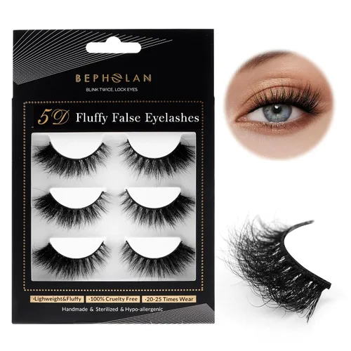 Vista 11 de Pestañas de Aspecto Natural Pestañas Postizas - BEPHOLAN Pestañas Postizas 3D Súper Esponjosas Pestañas Postizas Banda Transparente Pestañas Wispy