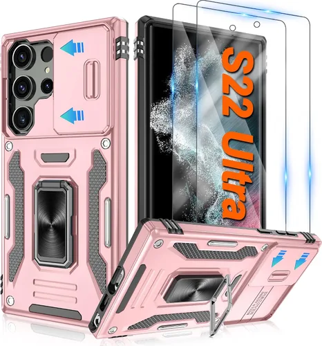 Vista 94 de Atump Funda para Motorola Moto G Play 2024 (4G) con [paquete de 2] protector de pantalla HD y cubierta para cámara deslizante, soporte de anillo