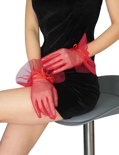 Vista 5 de Guantes de tul cortos para mujer, con volantes y lazo para fiesta de té
