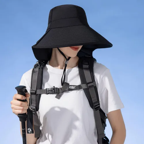 Vista 3 de HUAMULAN Sombrero de verano de ala ancha para mujer, agujero para cola de Bg8112-negro