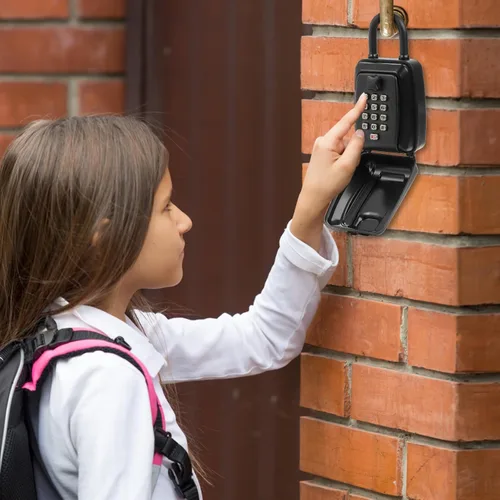 Vista 7 de Cididu Caja de bloqueo de llave para exterior, caja de seguridad impermeable con combinación de botón de 12 dígitos y grillete extraíble, llaves