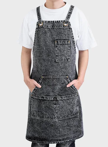 Vista 3 de Delantal Tobyan de Mezclilla de Algodón Suave - Delantal Unisex Ajustable con Babero de 5 Bolsillos Perfecto para Cocinas