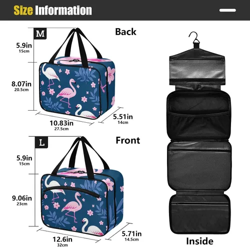 Vista 3 de Elegant Animal Flamingo Grey Hanging Travel Cosmetic Bags for Women with Hook Designer Necessities Bag for Makeup mom Toilet bolso de viaje