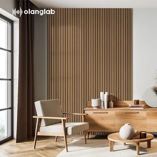 Vista 7 de Olanglab Paquete de 4 paneles de pared con listones de madera, paneles de pared acústicos de madera, 94.5 x 12.6 pulgadas cada uno, paneles de pared