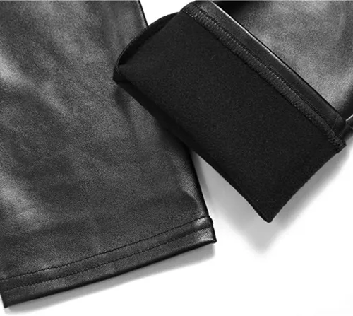 Vista 5 de Leggings de piel sintética para mujer, cintura alta, sexy, levantamiento de glúteos, poliuretano elástico con forro polar fino