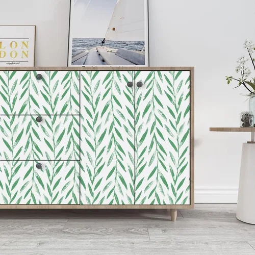 Vista 7 de Wudnaye Papel tapiz de hojas verdes para despegar y pegar, papel tapiz floral de 17.7 x 118 pulgadas, papel de contacto floral moderno