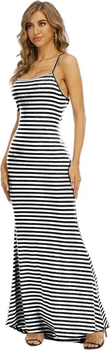 Vista 5 de Famulily Vestido largo a rayas sexy bodycon sin espalda para mujer en rayas de cebra
