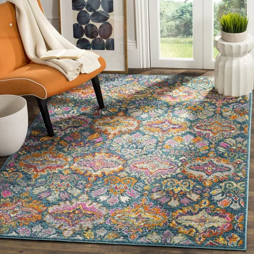 Vista 8 de SAFAVIEH Madison Collection - Alfombra decorativa de 2 pies 3 pulgadas x 3 pies 11 pulgadas, color azul y naranja, diseño de damasco bohemio,