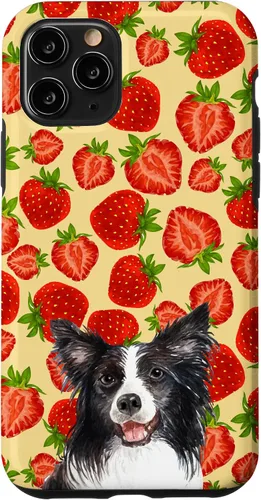 Vista 10 de iPhone 15 Border Collie Dog Red Cut Fresas Fruta Crema Patrón Caso