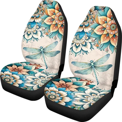 Vista 30 de Mumeson Fundas protectoras de asiento delantero de automóvil con estampado de calavera y girasol, fundas elásticas para asiento de automóvil, 2