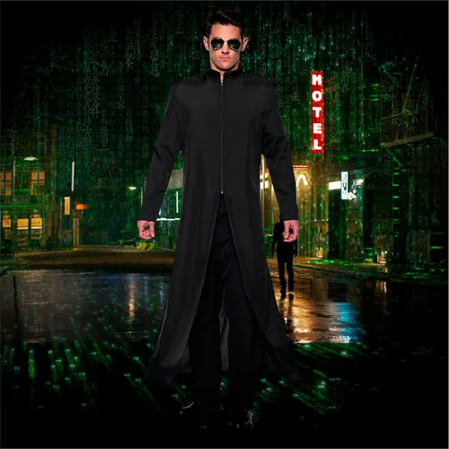 Vista 5 de UNDERWRAPS Capa de vinilo negro - Agente secreto espía disfraz de Halloween para hombre