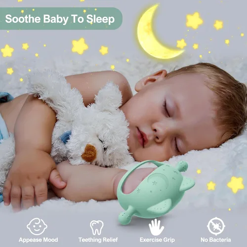 Vista 6 de Juguetes mordedores para bebés, juguetes de dentición de silicona para bebés de 0 a 6 meses, juguetes masticables para bebés que nunca se caen