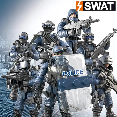 Vista 2 de MEIEST SWAT - Juego de 8 figuras de acción de policía urbana con múltiples accesorios de armas militares, juego de recuerdos de fiesta para niños
