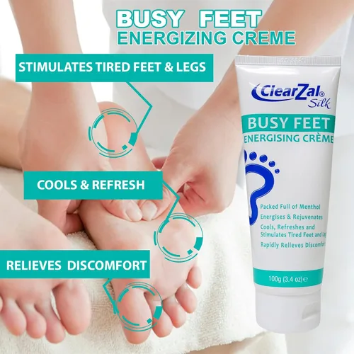 Vista 2 de Clearzal Busy Feet - Crema energizante refrescante para pies, repleta de mentol para aliviar el dolor de pies cansados y doloridos, refresca