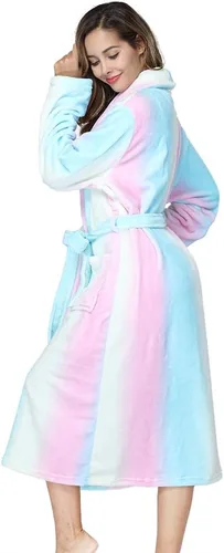 Vista 3 de RONGTAI Bata de baño para mujer, de felpa, cálida, larga, de forro polar, ropa de dormir