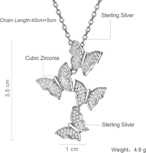 Vista 3 de Mints Collar con colgante de plata de ley con mariposa y circonita cúbica para mujer, 40,6 a 18.0in