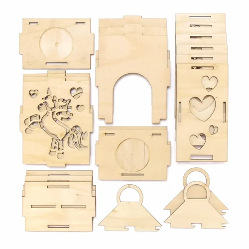 Vista 6 de Baker Ross AX665 - Juego de 3 faroles de unicornio, manualidades de madera para actividades de arte y manualidades infantiles, ideal para fiestas